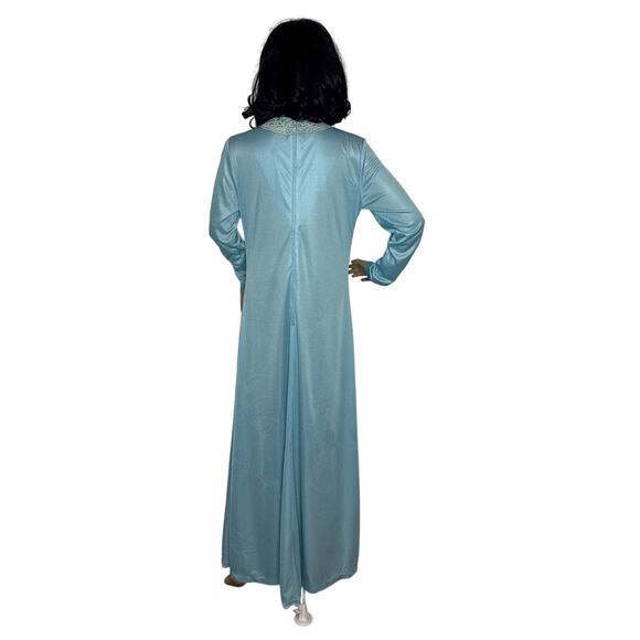 Vintage 60's OOAK unbranded laced V neck blue long sleeved maxi dress small - Picture 9 of 16